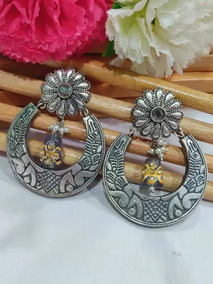 Attractive Brass And Copper Made Silver Toned Chandbali Earrings