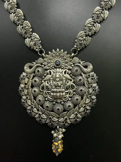 Beautiful Oxidized Long Temple Brass Necklace With Earrings