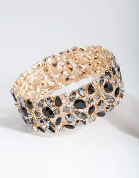 Black & Gold Stone Cluster Stretch Bangle