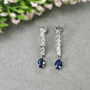 BLUE SAPPHIRE Gemstone CZ 925 Sterling Silver Earrings : 4.00gms Natural Designer Prong Set Push Back Minimalist Earrings 1.25"