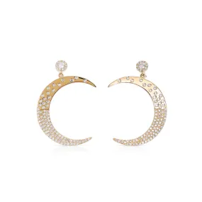 DIAMOND CRESCENT MOON DROP EARRINGS