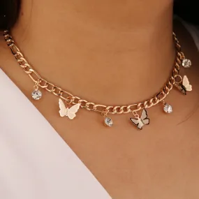 Diamond Studded Butterfly Choker - Rose Gold