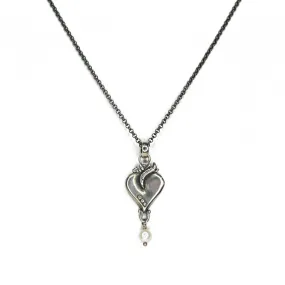 Flaming Heart & Pearl Drop Pendant