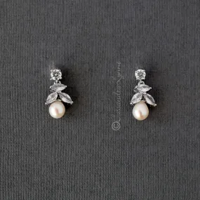 Freshwater Pearl Tiny Drop CZ Earrings