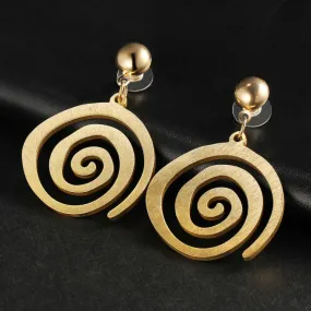 Golden Spiral Dangle Drop Earrings