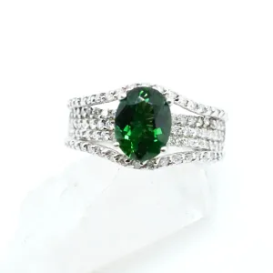 Green Chrome Tourmaline Diamond Ring - Vintage Tourmaline and Diamond Ring