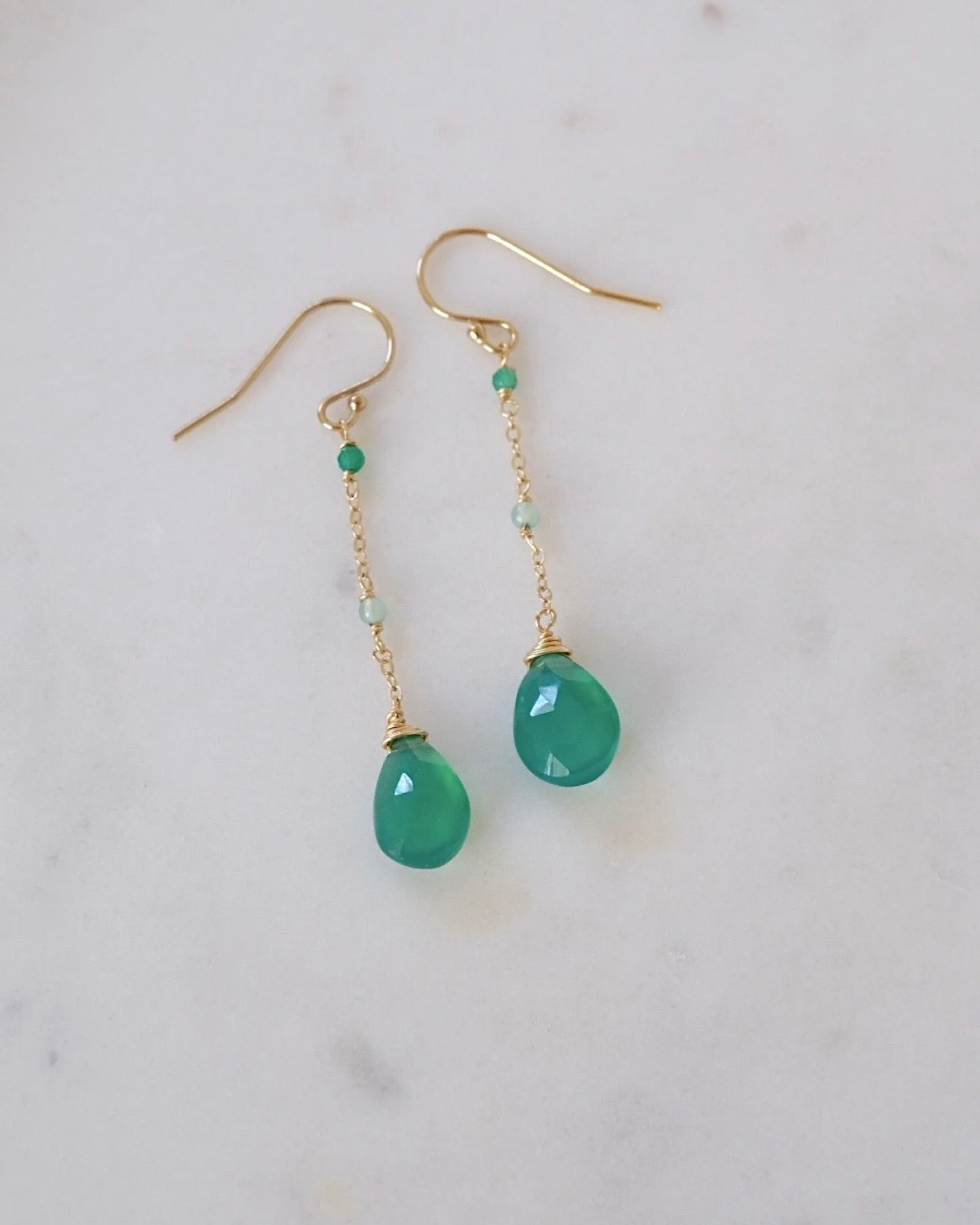 Green onyx mix drop earrings