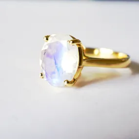 Oval Moonstone Ring - Moonstone Engagement Ring - Large Oval Moonstone Ring - Rainbow Moonstone Ring