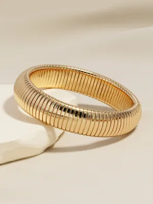 Ribbed Bold Stretch Bangle - Gold